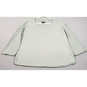 Midnight Top Women M Medium Green Ribbed Knit 3/4 Sleeve Stretch Soft Knit Cozy